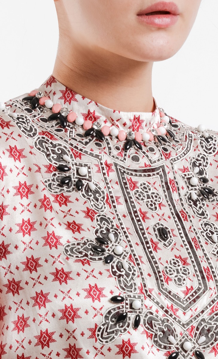 2 Piece Sarong Satin Print Dress in Pink image 2