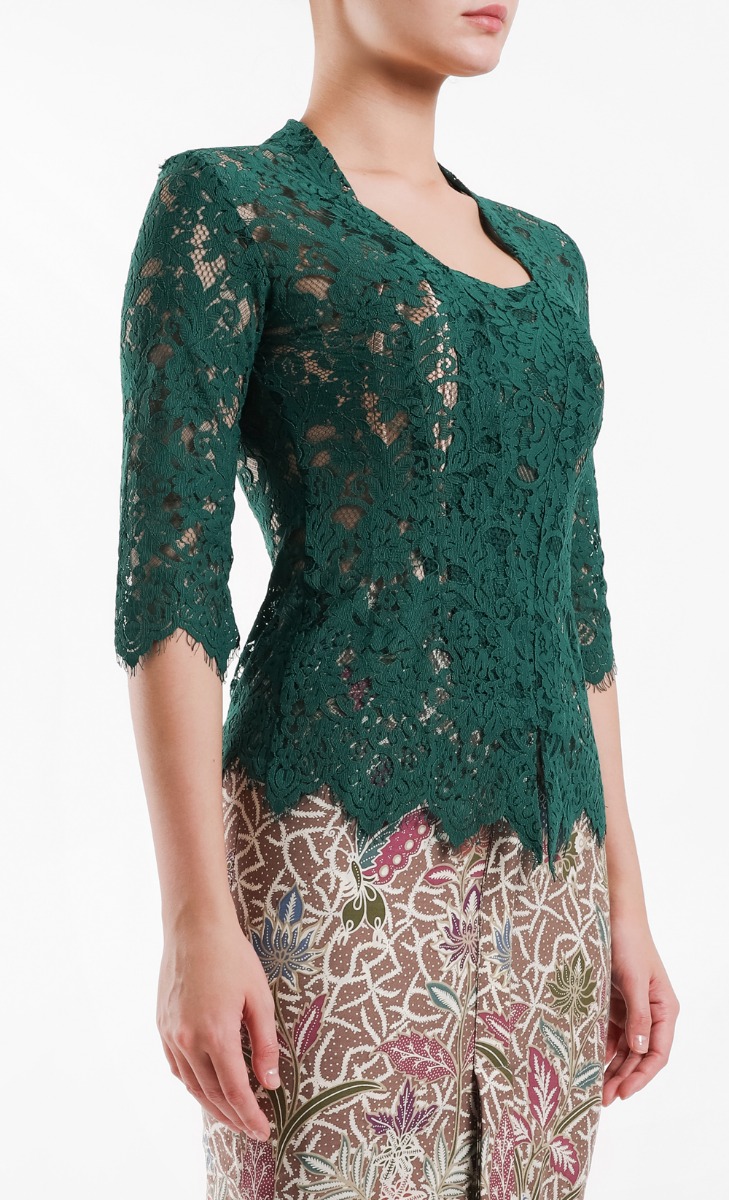 Lace Kebaya Top  In Teal FashionValet