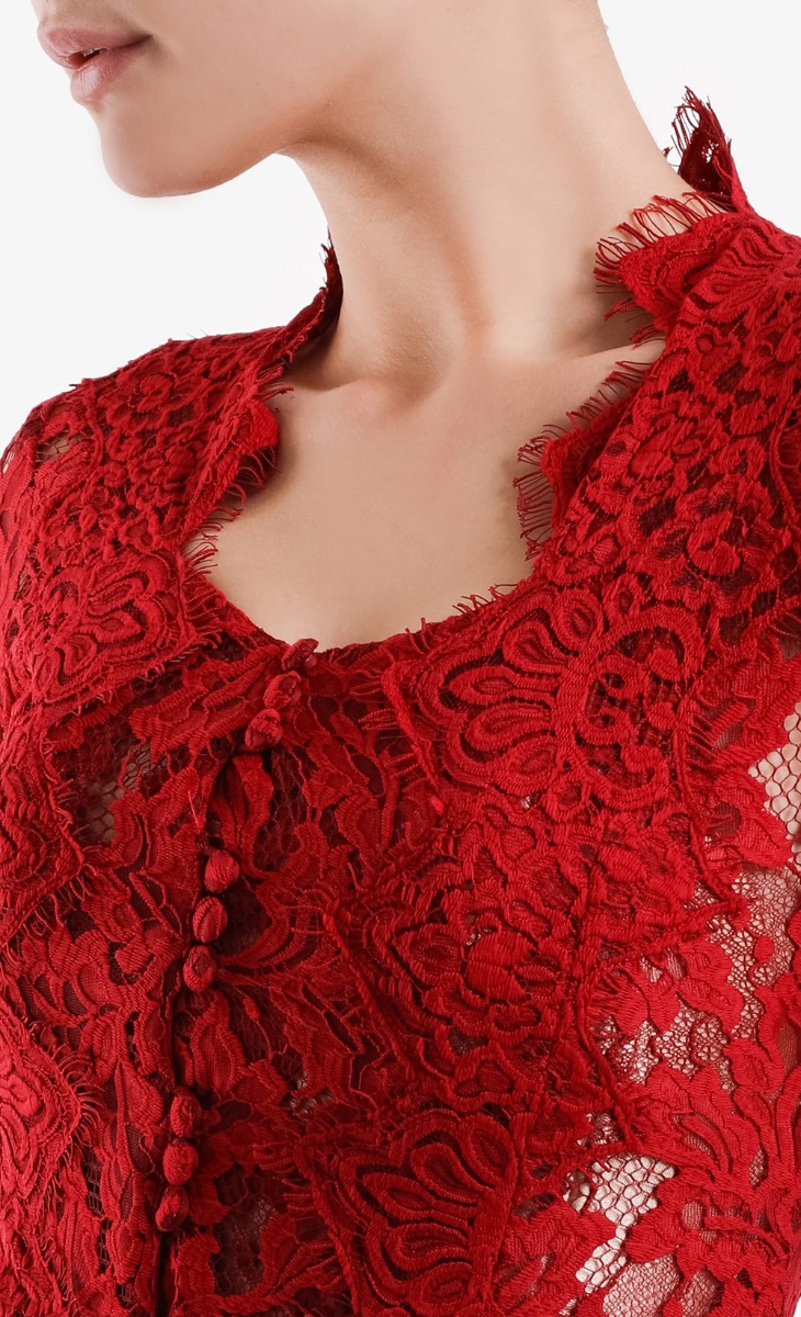 Lace Kebaya Top in Maroon image 2