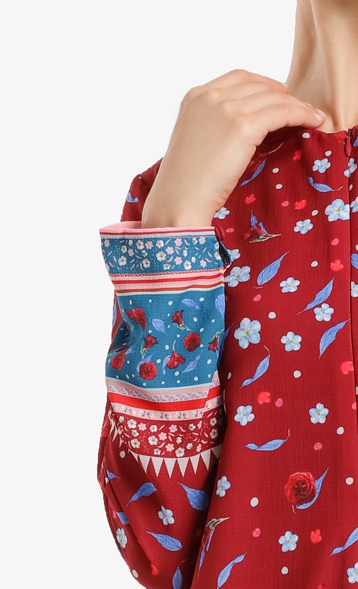 Zanna Zip-Front Maxi Dress in Maroon Print image 2