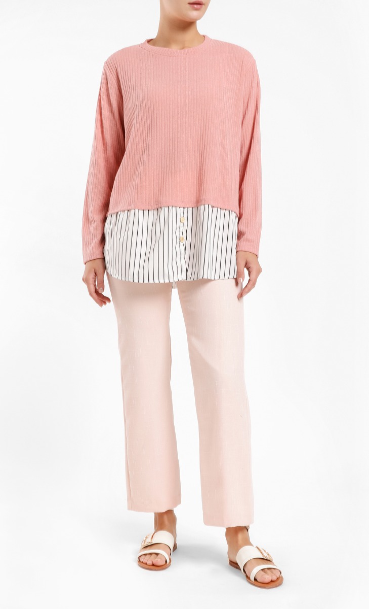 Hanora Knitted Bottoming Shirt in Pink