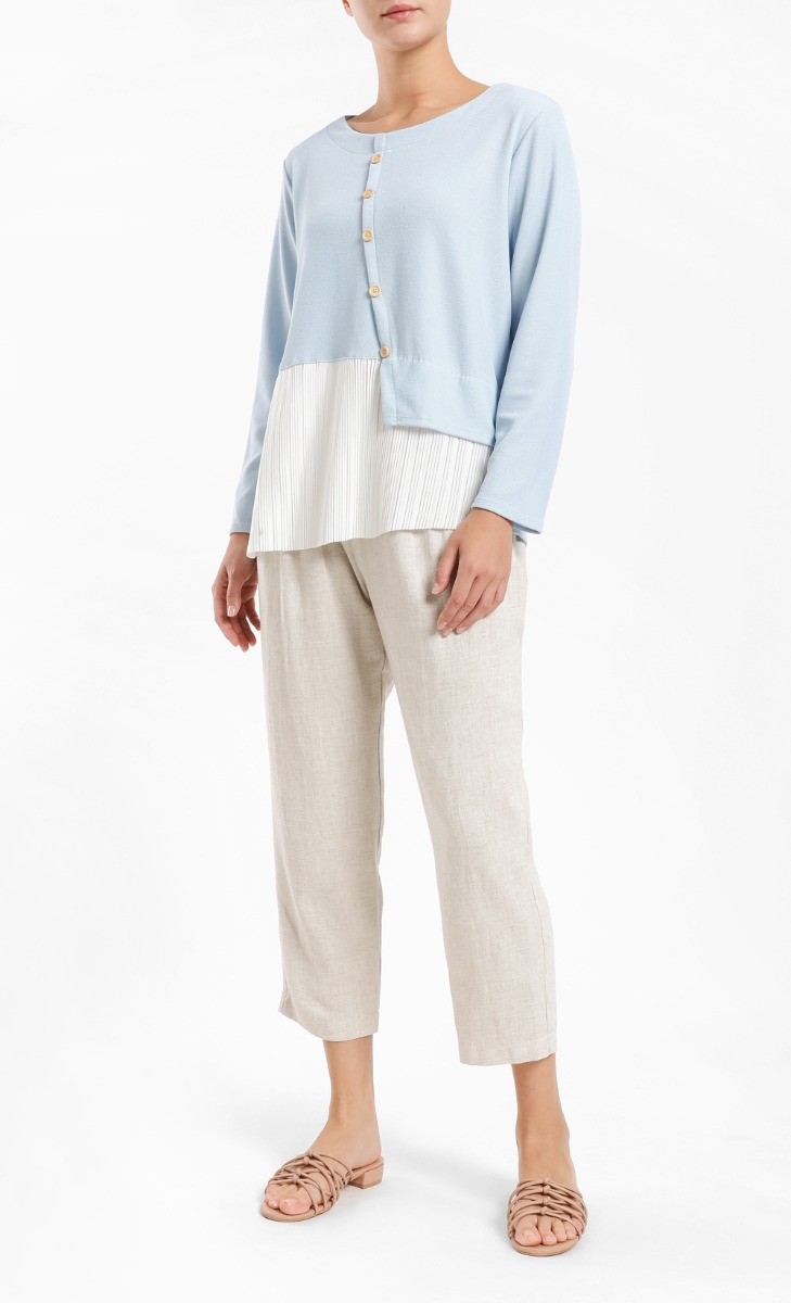 Iona Knitted Diagonal Bottoming Shirt in Light Blue