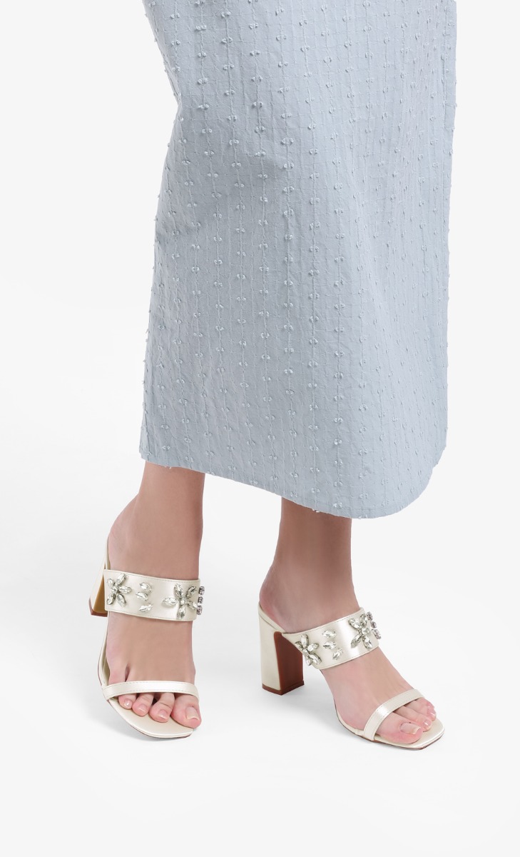 Lena Embellished Heels In Off White