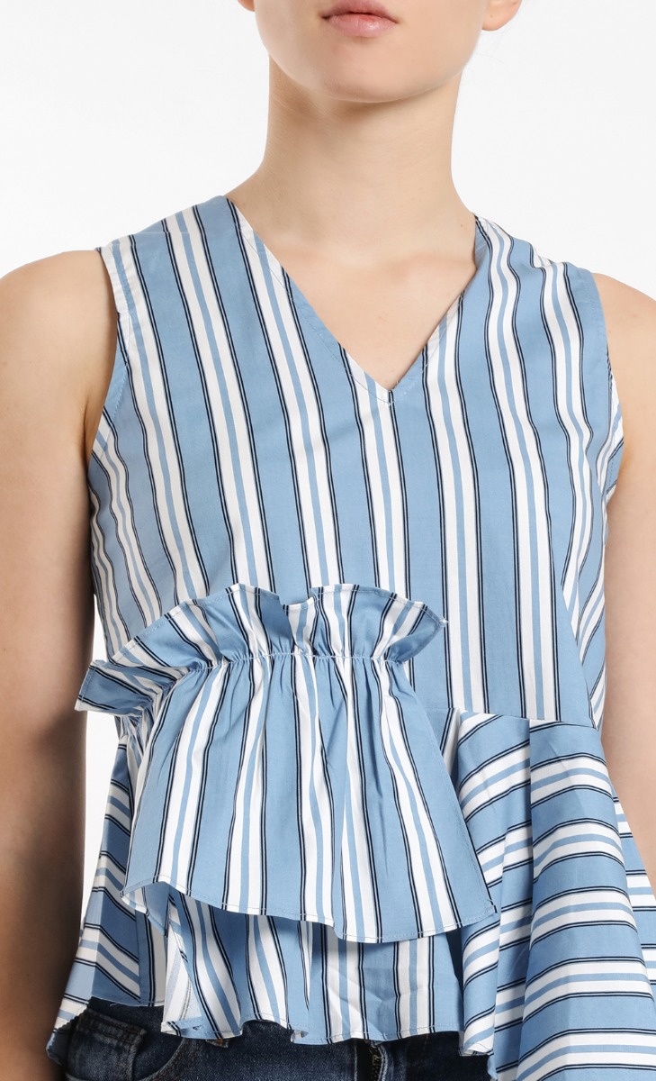 Wide Stripe Asymmetrical Top in Light Blue image 2