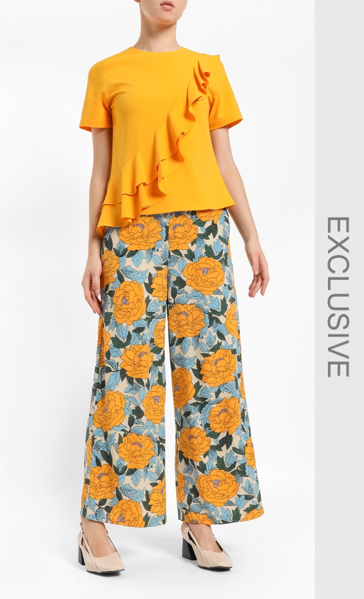 Slanted Ruffle Top in Mustard Yellow