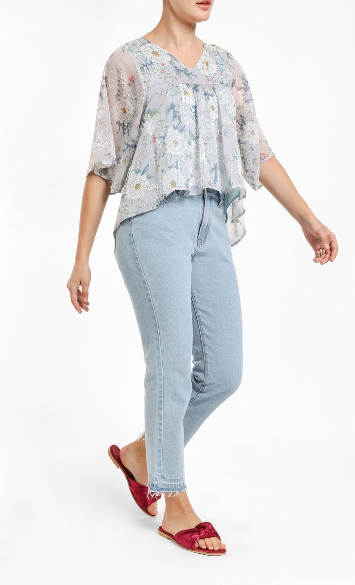 Cora Chiffon Blouse with Embellishments in Blue
