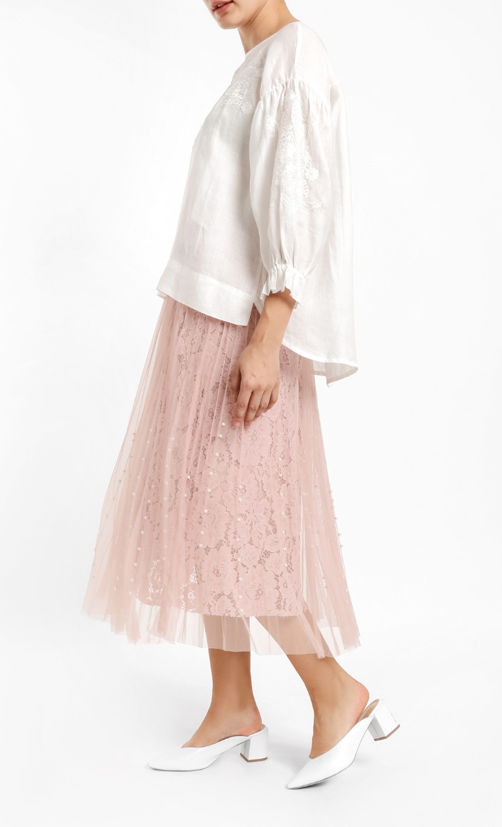 Emerson Linen Embroidered Blouse in White