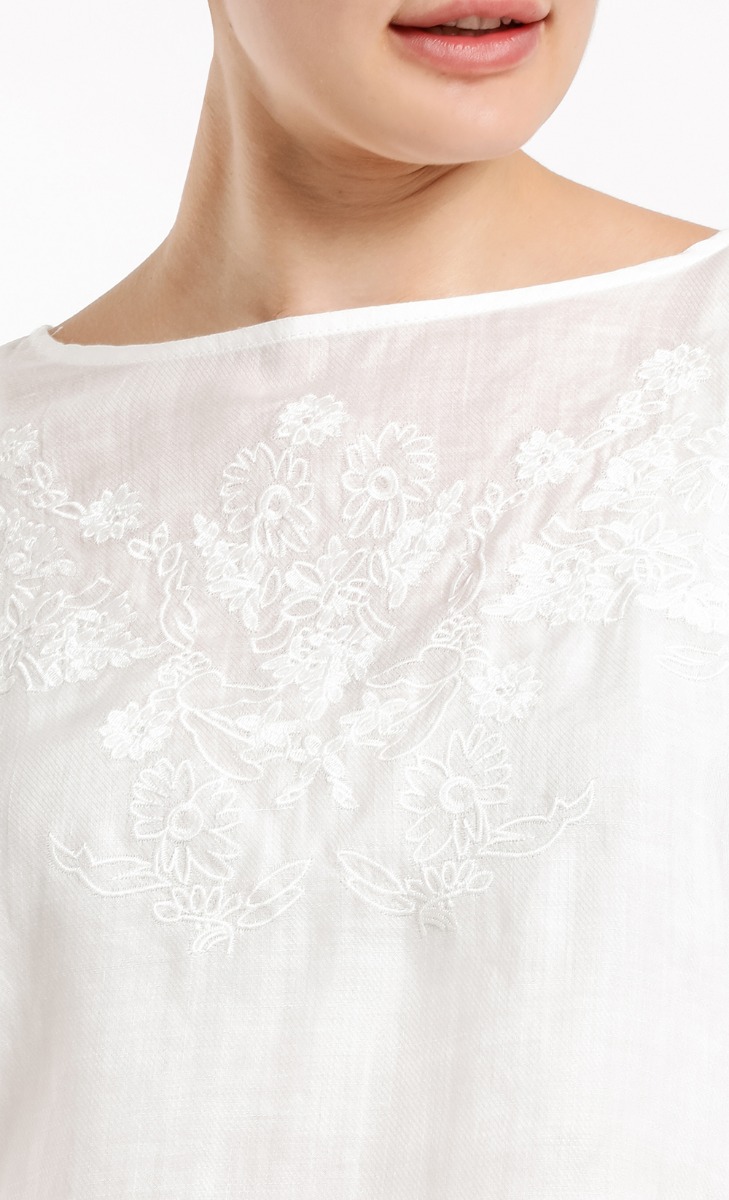 Emerson Linen Embroidered Blouse in White image 2