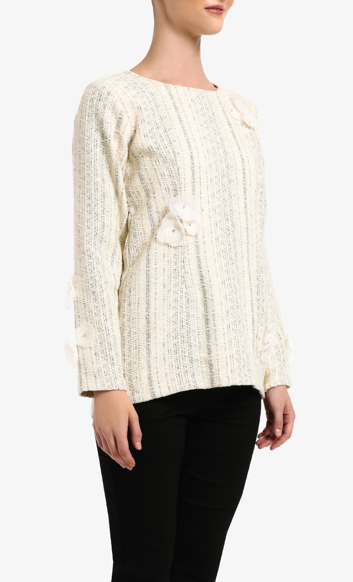 Tweed Top in Cream image 2