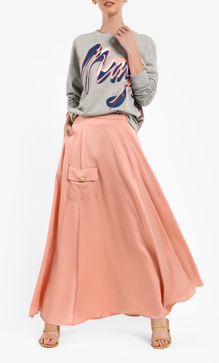 A-line Plain Skirt with Side Pocket in Blush Rose