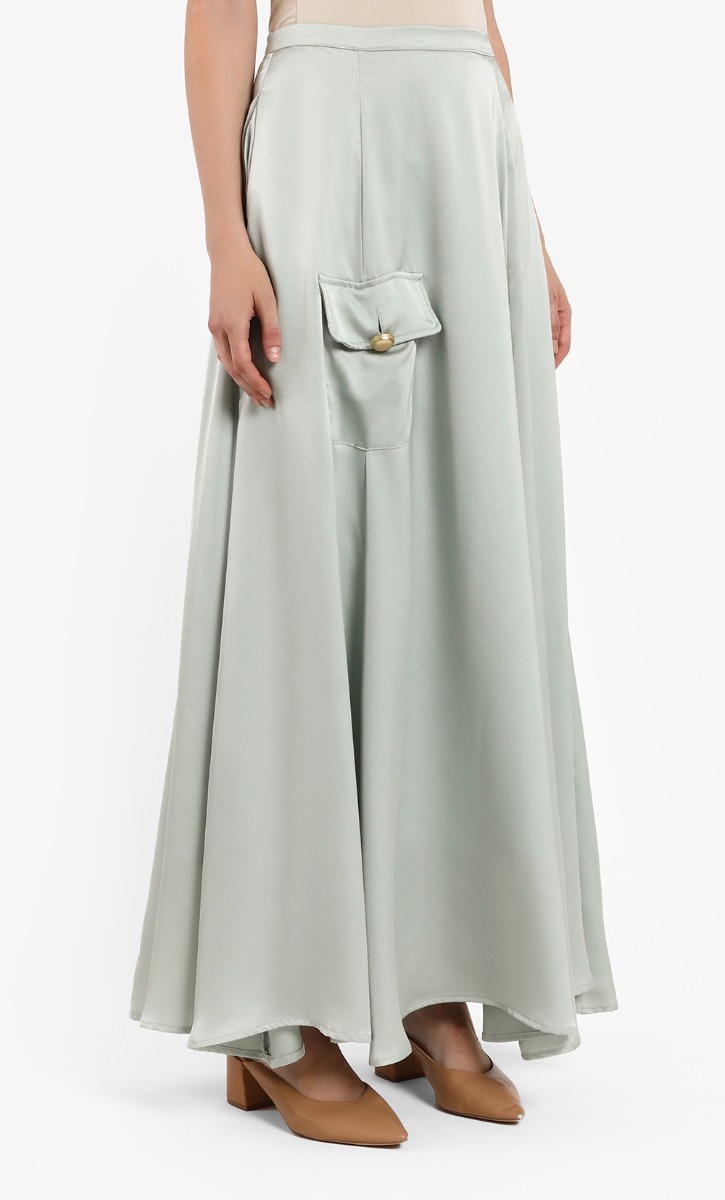 A-line Plain Skirt with Side Pocket in Mint Green image 2
