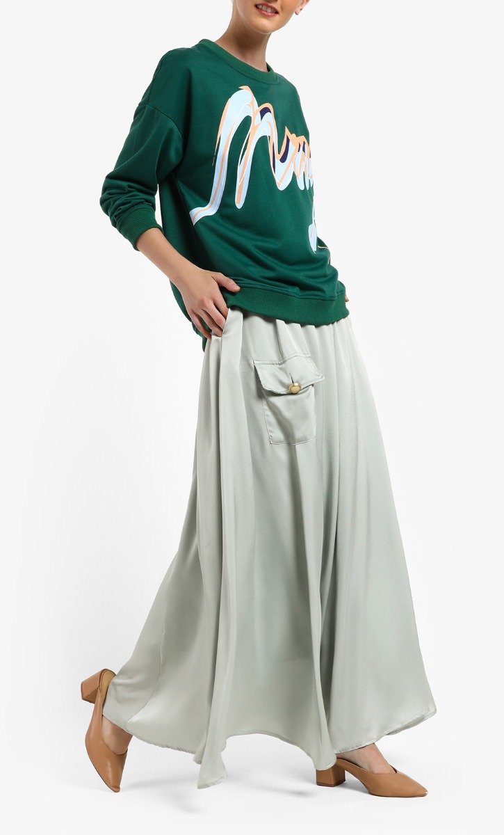 A-line Plain Skirt with Side Pocket in Mint Green