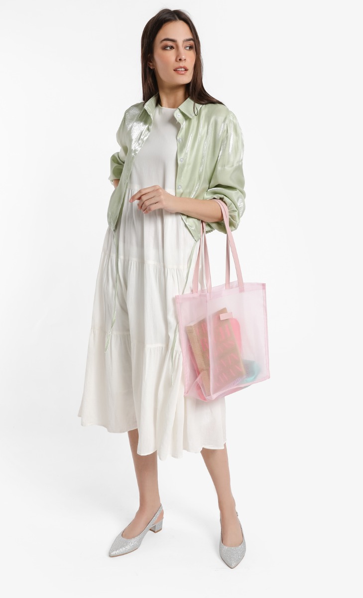 Hello Missy Mesh Tote In Millennial Pink image 2