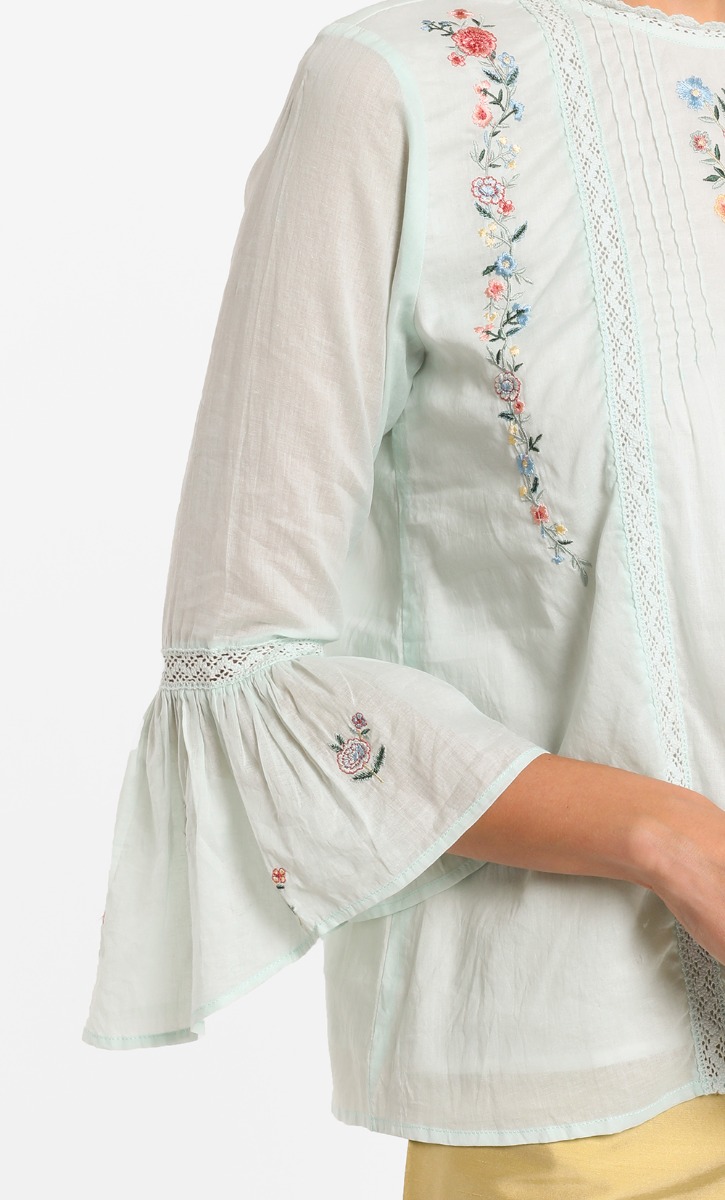 Genevieve Pintucked Blouse in Blue image 2