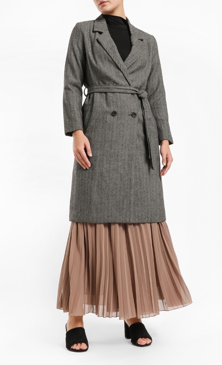 Herringbone Trench Jacket in Brown & Black