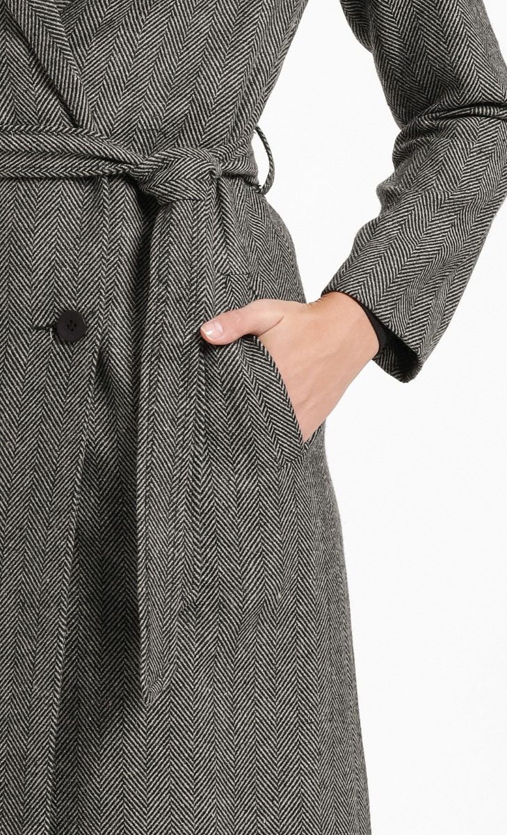 Herringbone Trench Jacket in Brown & Black image 2