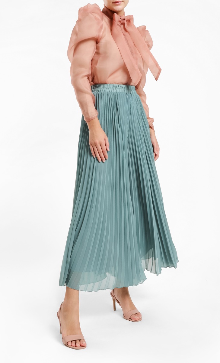 Flare Pleated Palazzo in Dusty Green
