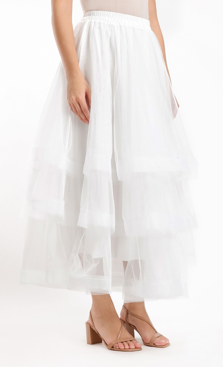 Layered Tulle Skirt in White image 2