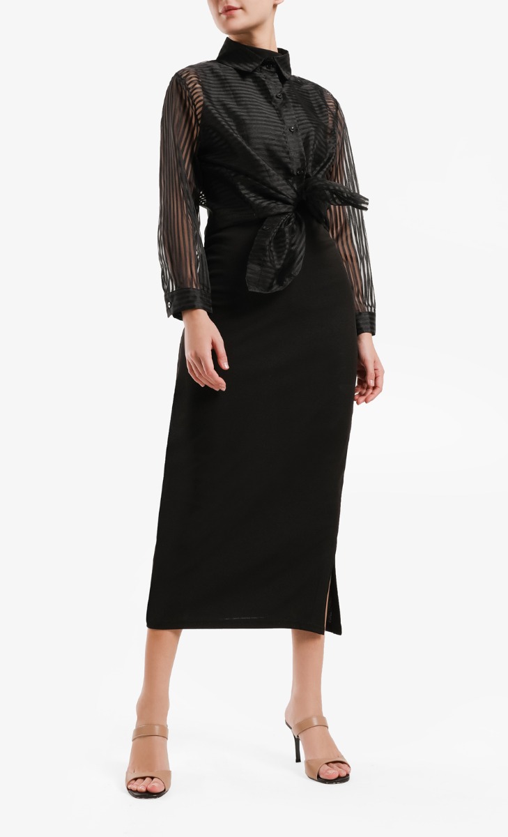 Organza Stripe Top in Black