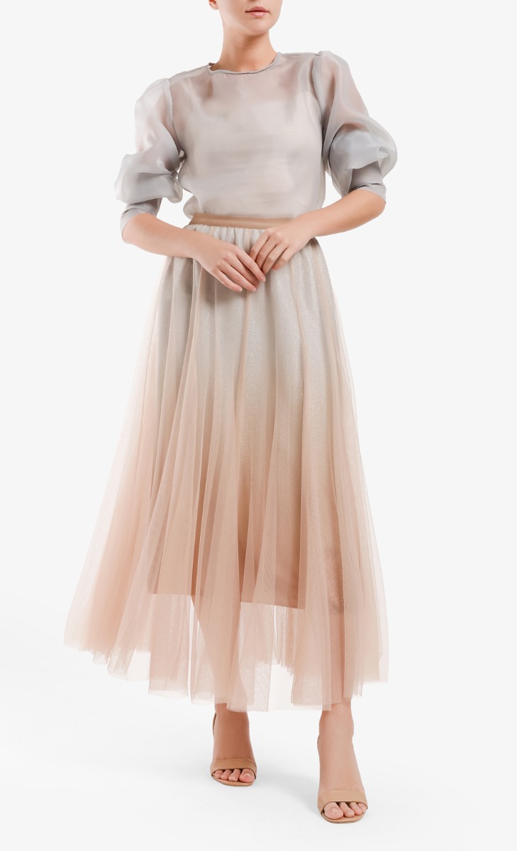 Basic Organza Puff Top in Grey