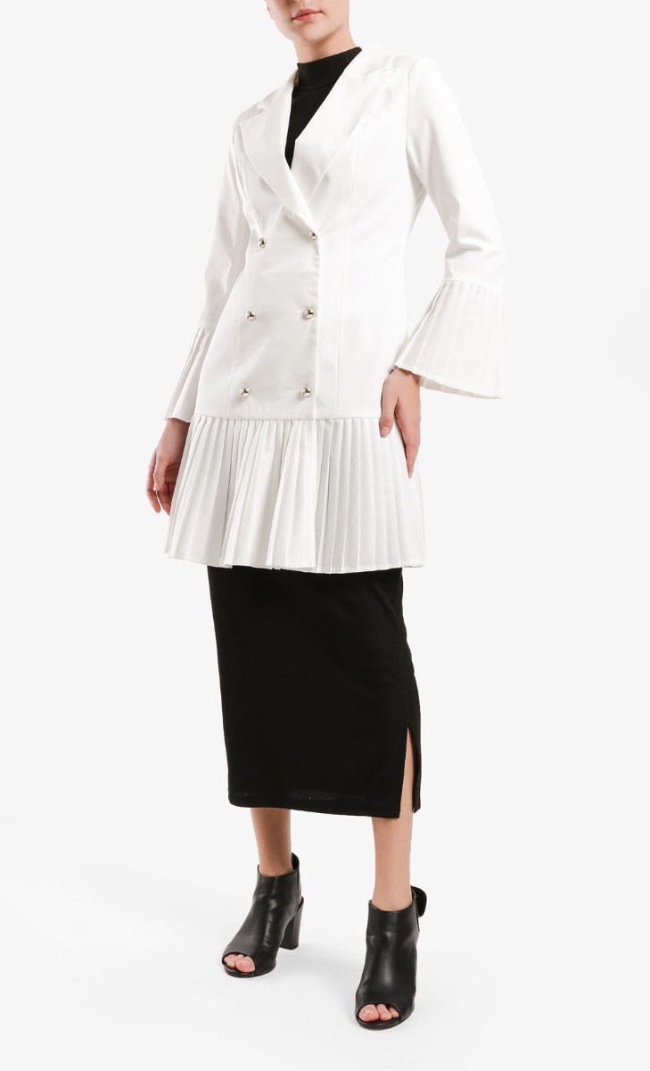 Pleated Trench Jacket in White