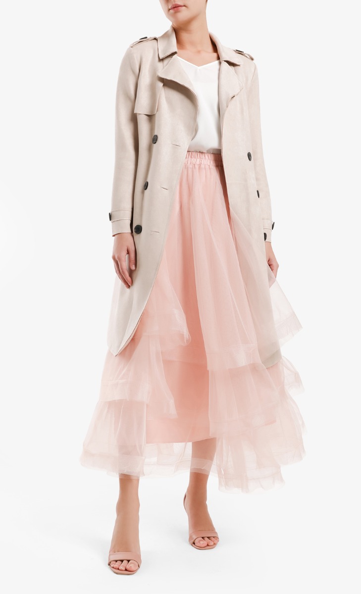 Long Trench Jacket in Light Cream