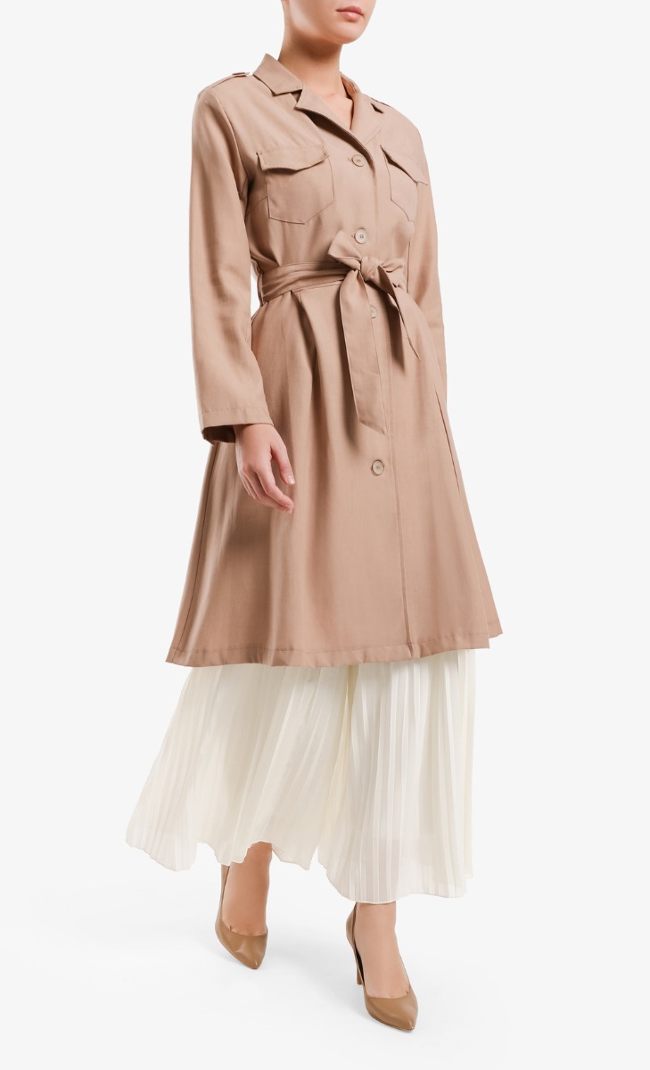 Long Trench Midi Jacket in Light Brown