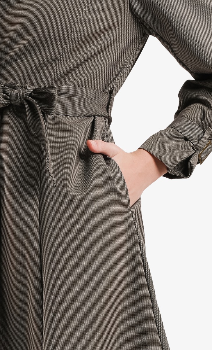 Long Trench Grid Jacket in Dark Brown image 2