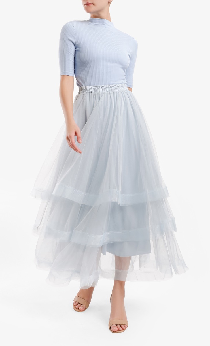 Layered Tulle Skirt in Dusty Blue