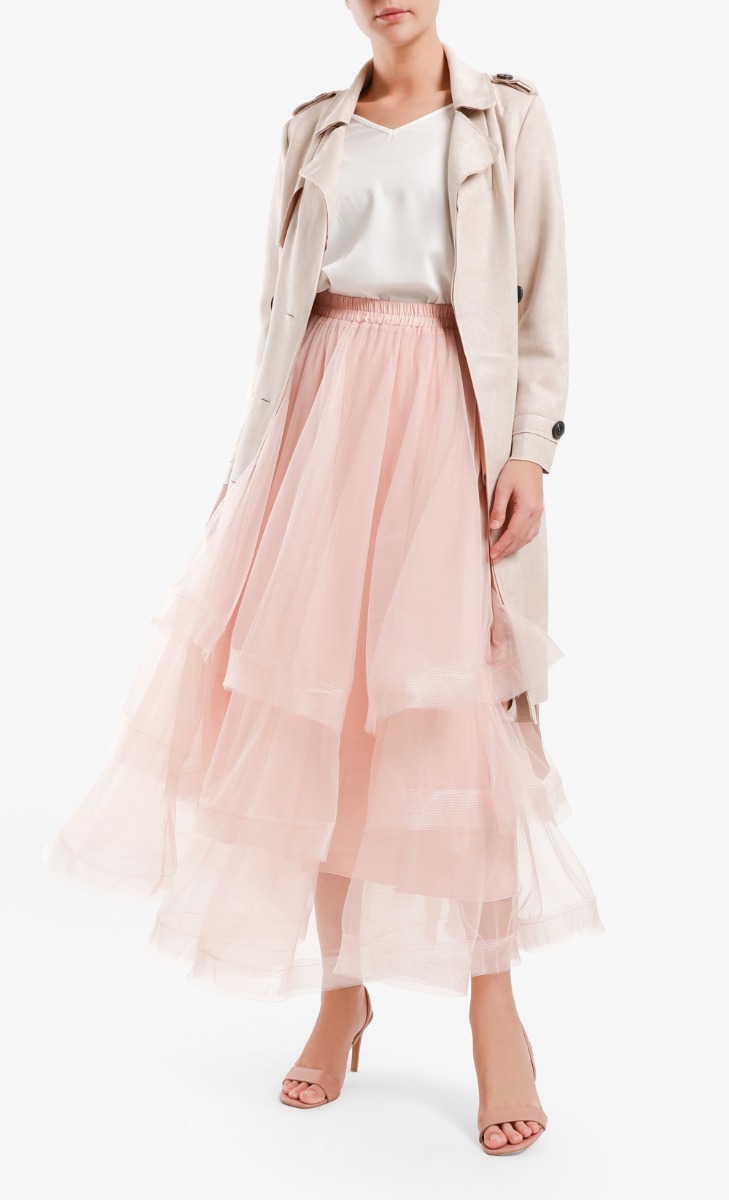 Layered Tulle Skirt in Peach Pink