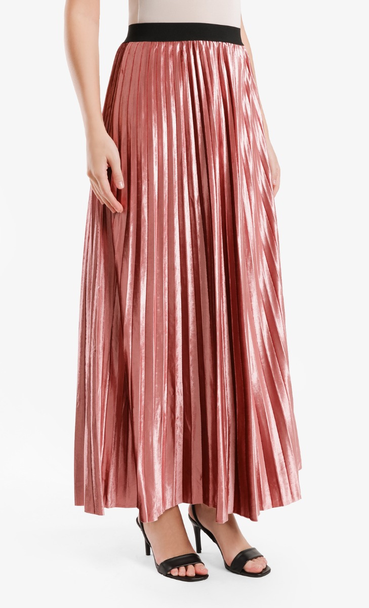 Velvet Pleated Skirt in Pink image 2
