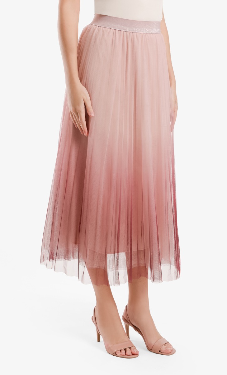 Ombre Pleated Skirt in Maroon Cream image 2