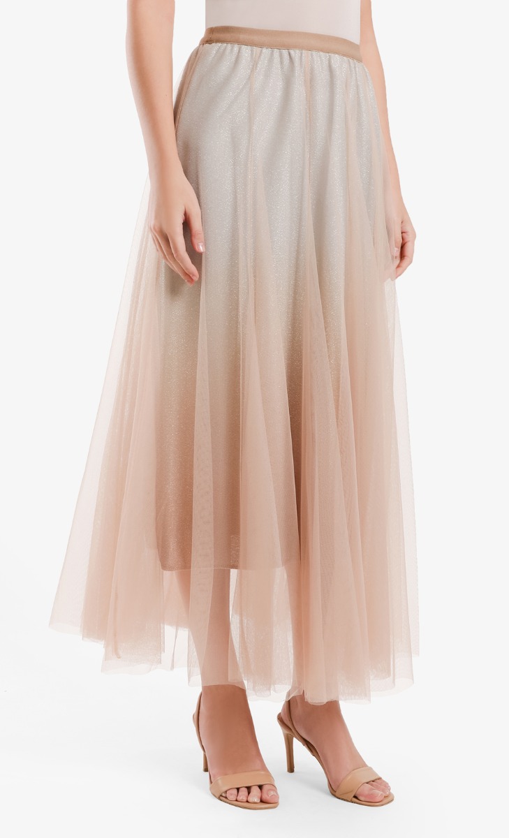 Ombre Glitter Tulle Panel Skirt in Silver Nude image 2