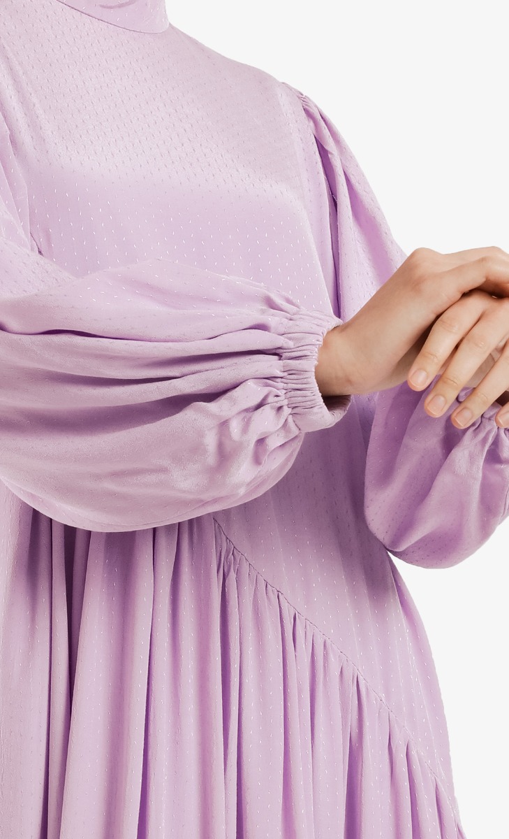 Textured Gathered Dress in Lilac image 2
