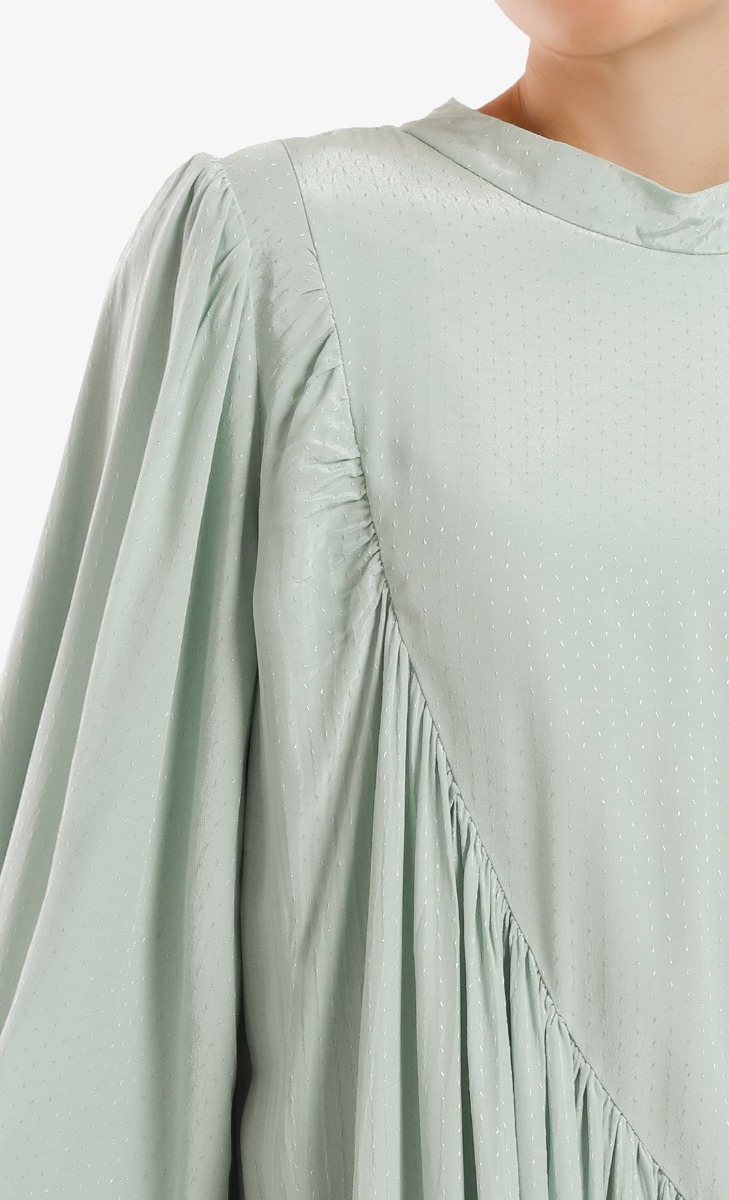 Textured Gathered Dress in Sage image 2