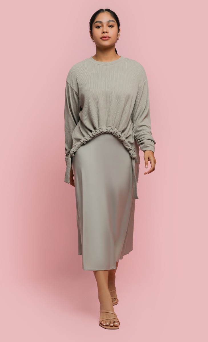 Gathered Asymmetrical Jumper in Sage image 2