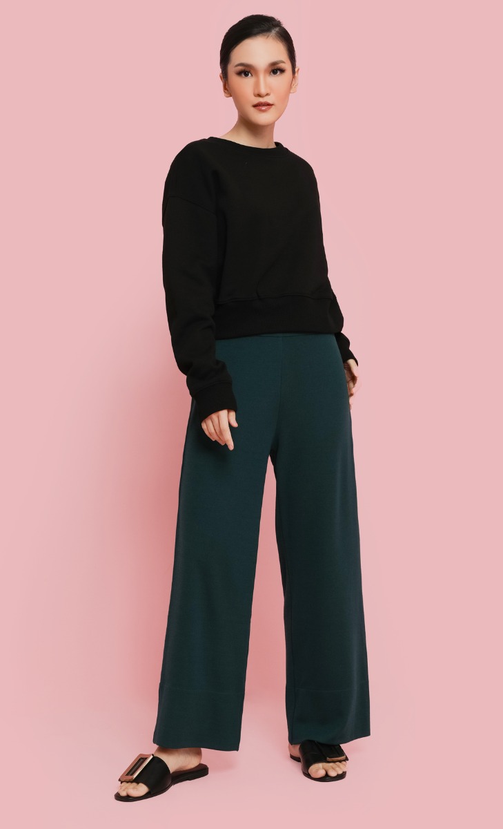 Ribbed Wide Leg Pants in Dark Emerald image 2