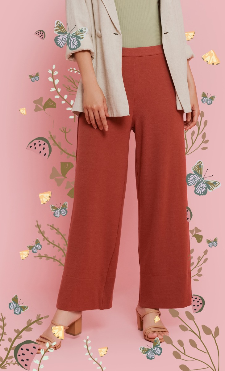 Ribbed Wide Leg Pants in Rose Pink