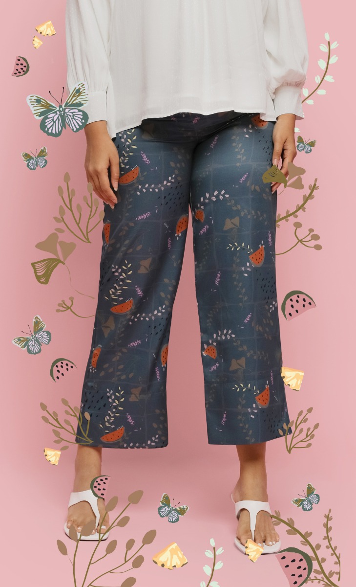 MANIS Wide Leg Pants in Dark Green Watermelon