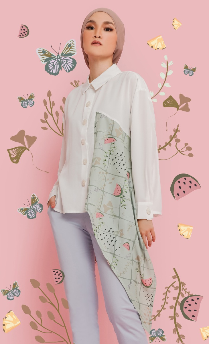MANIS Asymmetrical Shirt in Sage Watermelon