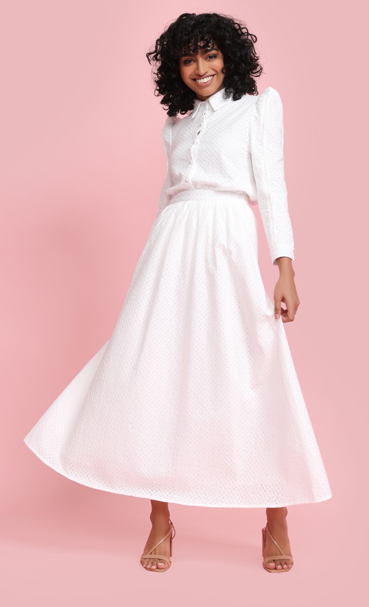 Lace Poplin Skirt in White image 2