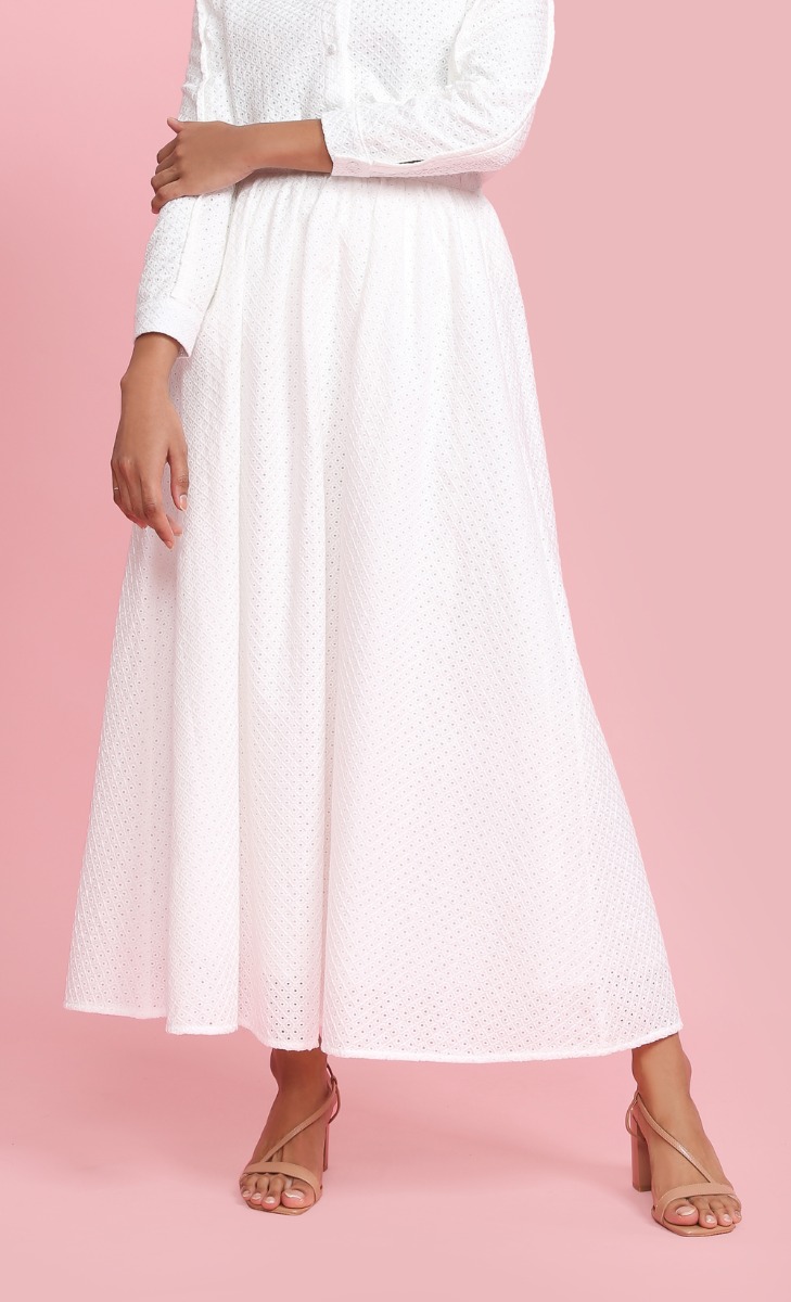 Lace Poplin Skirt in White