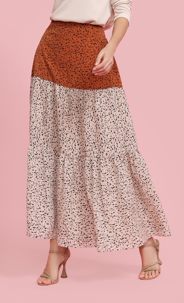 Printed Tiered Skirt in Copper image 2