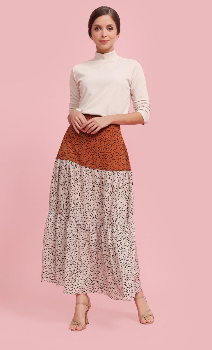 Printed Tiered Skirt in Copper
