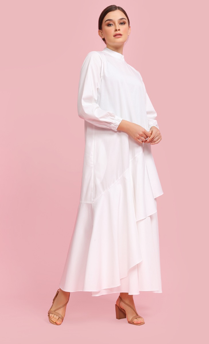 Asymmetrical Layered Dress in Off-White