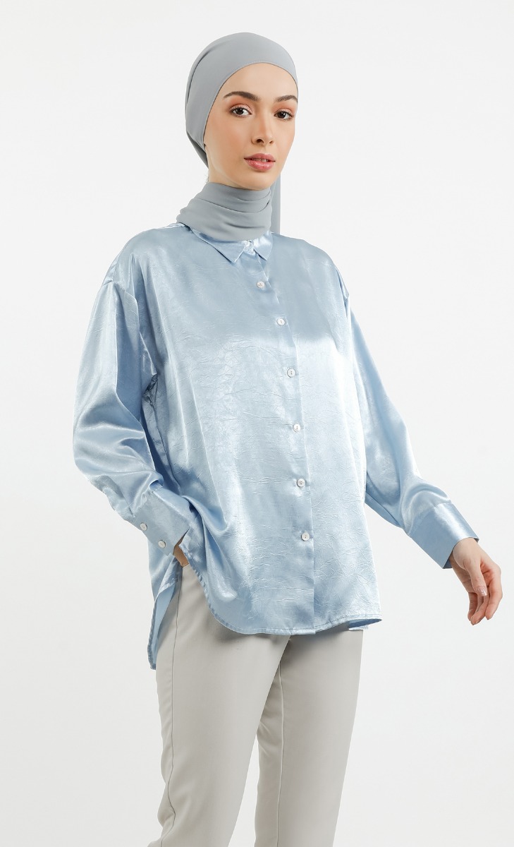 Textured Satin Blouse in Blue