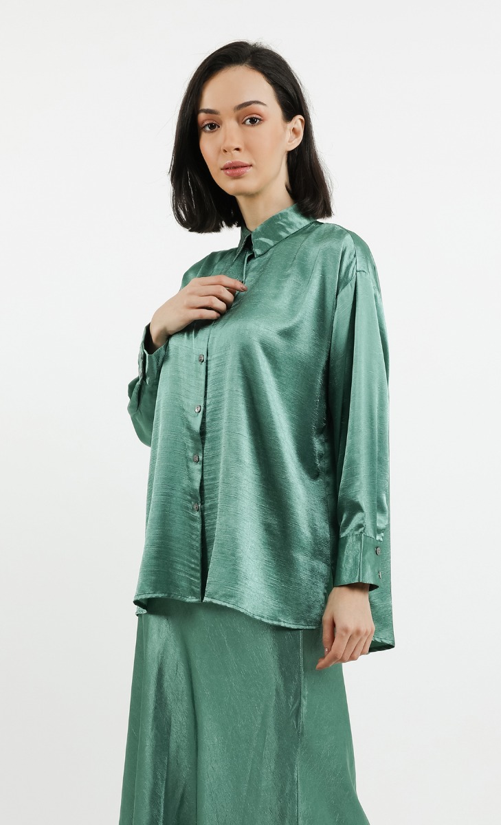 Textured Satin Blouse in Mint Green