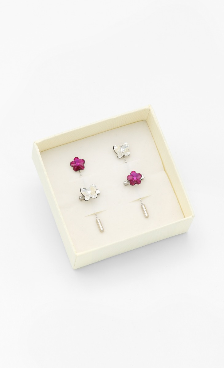 Flora Fauna Pin Set in Fuchsia and Crystal