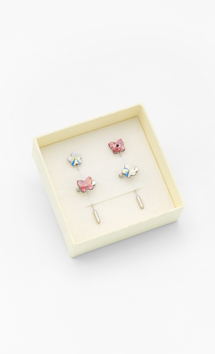 Flora Fauna Pin Set in	Aurora Borealis and Light Rose