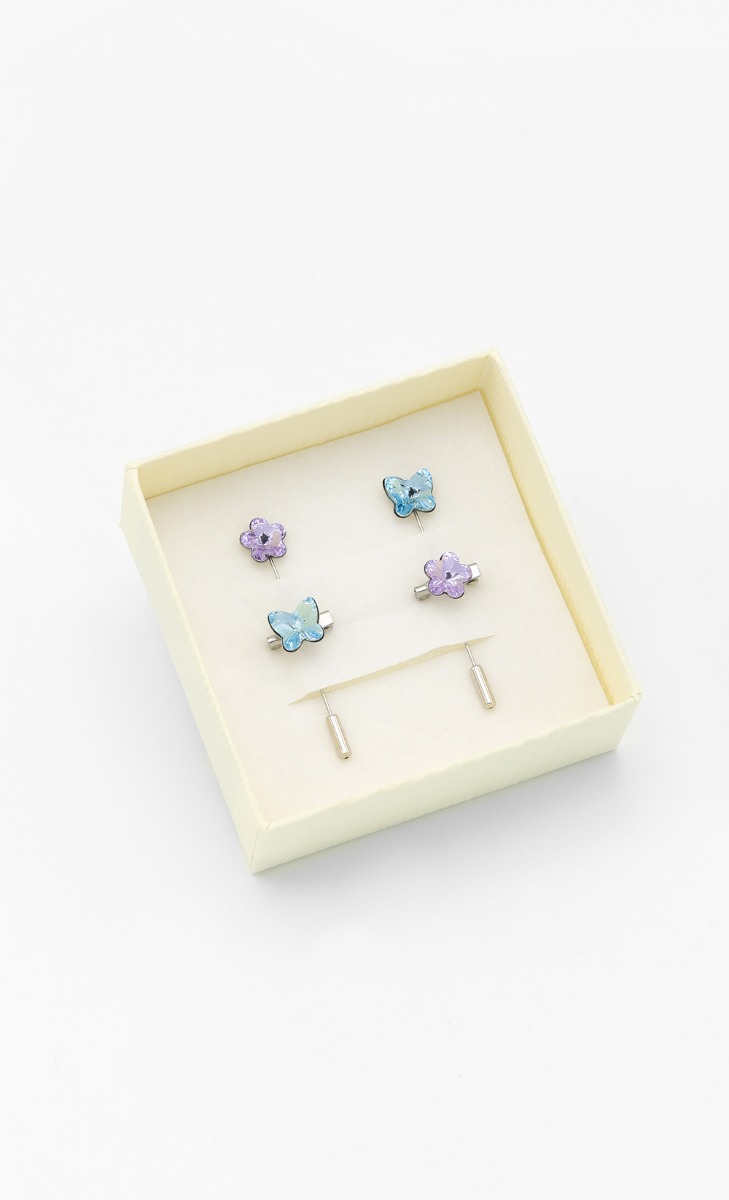 Flora Fauna Pin Set in Violet and Aquamarine